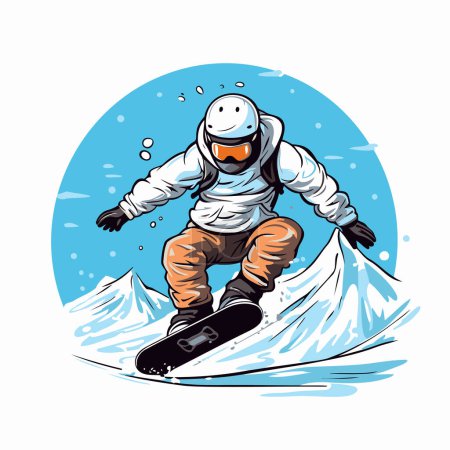 Illustration for Snowboarder jumping on snowboard. Vector illustration in retro style. - Royalty Free Image