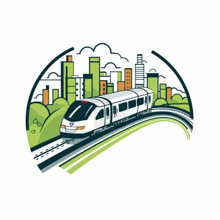 Téléchargez les illustrations : Train à grande vitesse moderne sur le fond de la ville. Illustration vectorielle - en licence libre de droit