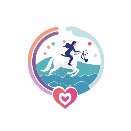 Illustration for Vector illustration of a girl jumping into the sea with a rope. - Royalty Free Image