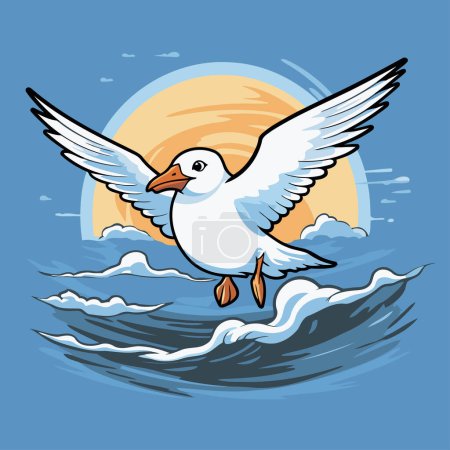 Illustration for Seagull flying on the sea. Vector illustration in cartoon style. - Royalty Free Image