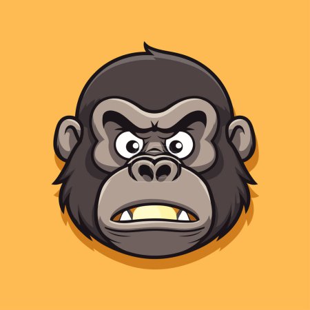 Téléchargez les illustrations : Illustration vectorielle de tête de chimpanzé. Colère gorille personnage de bande dessinée. - en licence libre de droit