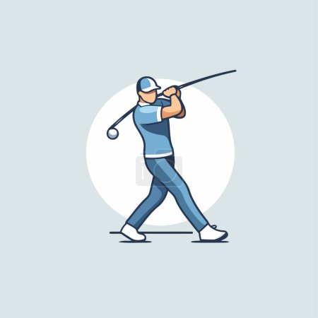 Téléchargez les illustrations : Joueur de golf frappant balle avec le club. Illustration vectorielle de style plat. - en licence libre de droit