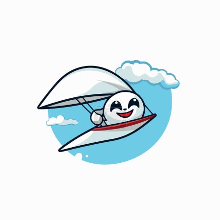 Illustration for Vector illustration of cute kawaii windsurfer in the sky - Royalty Free Image