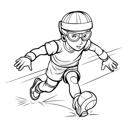 Téléchargez les illustrations : Illustration d'un garçon courant avec un casque sur la tête. - en licence libre de droit