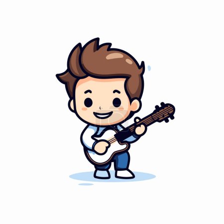 Illustration for Boy playing guitar. Cute hand drawn vector illustration in cartoon style. - Royalty Free Image