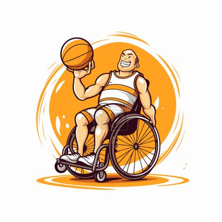 Téléchargez les illustrations : Un homme en fauteuil roulant jouant au basket. Illustration vectorielle d'un homme en fauteuil roulant jouant au basket. - en licence libre de droit