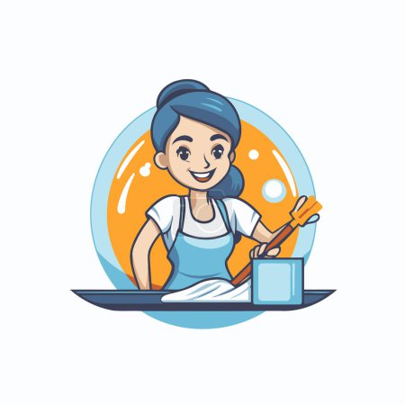 Illustration for Woman cooking on a plate. Vector illustration in a flat style. - Royalty Free Image