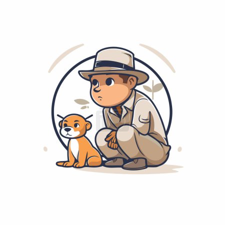 Illustration for Illustration of a detective with a dog. Vector illustration in cartoon style. - Royalty Free Image