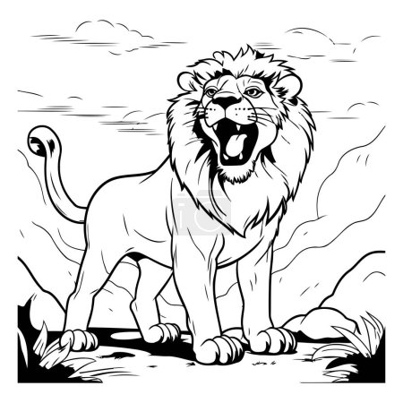 Illustration for Lion - Wild Animal - Black and White Cartoon Illustration. Vector - Royalty Free Image