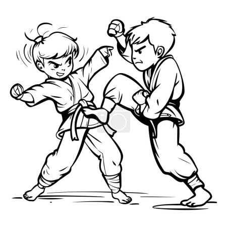 Illustration for Karate boy and girl. Vector illustration ready for vinyl cutting. - Royalty Free Image