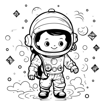 Illustration for Cute cartoon astronaut in outer space. Vector illustration for coloring book. - Royalty Free Image
