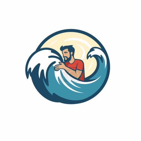 Illustration for Surfer icon. Vector illustration of a surfer holding a surfboard - Royalty Free Image