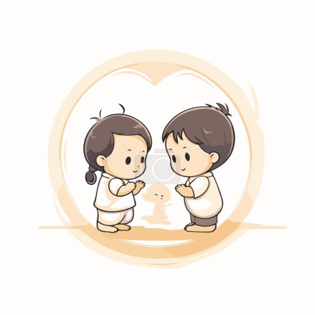 Illustration for Boy and girl in the jesus christianity vector illustration - Royalty Free Image