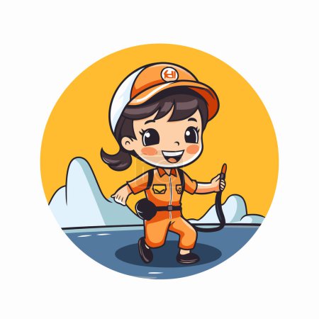Photo for Cute little girl in a firefighter uniform. Cartoon vector illustration. - Royalty Free Image
