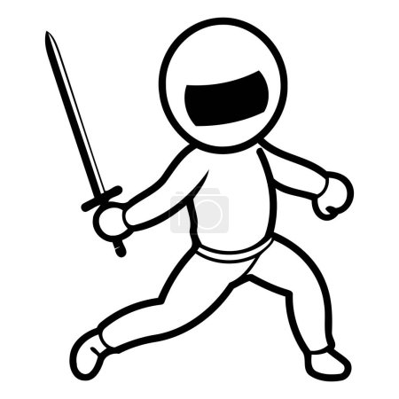 Illustration for Funny cartoon knight with sword. Vector illustration on white background. - Royalty Free Image