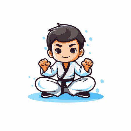 Téléchargez les illustrations : Taekwondo garçon personnage de dessin animé dans le vecteur kimono Illustration - en licence libre de droit