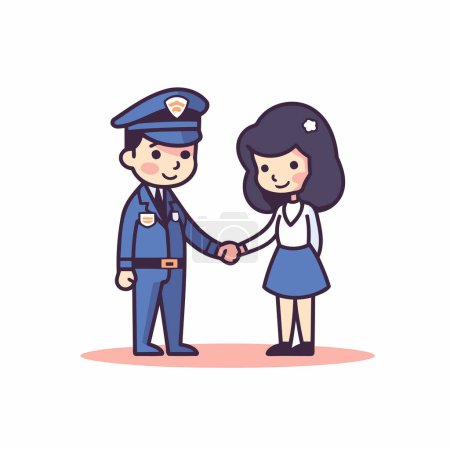 Téléchargez les illustrations : Policier et policière en uniforme serrant la main. Illustration vectorielle. - en licence libre de droit