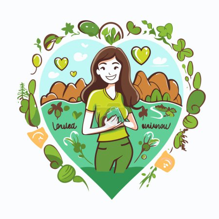 Illustration for Vector illustration of a young woman holding a baby in her hands. - Royalty Free Image