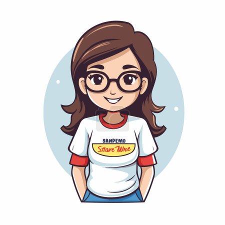 Illustration for Cute cartoon girl with glasses and t-shirt. Vector illustration. - Royalty Free Image