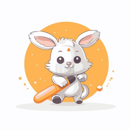 Ilustración de Lindo conejo con bate de béisbol. Ilustración vectorial en estilo de dibujos animados. - Imagen libre de derechos