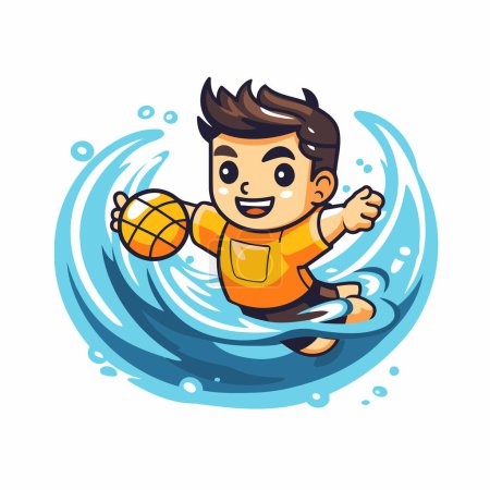 Illustration for Cartoon boy playing water sport. Vector illustration in cartoon style. - Royalty Free Image