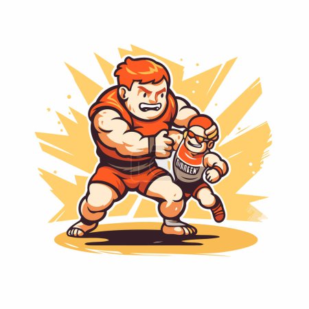 Ilustración de Mascota ilustración de un hombre fuerte con una llave inglesa en la mano - Imagen libre de derechos