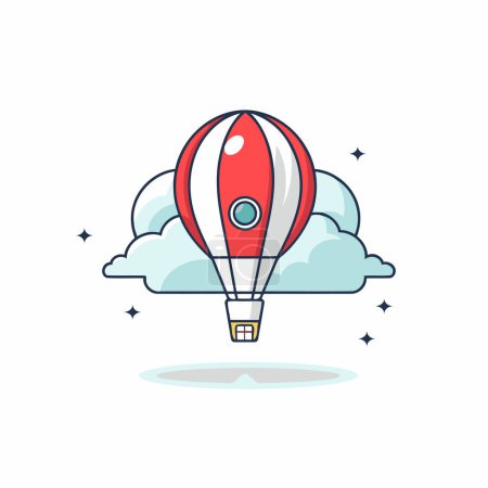 Illustration for Hot air balloon icon in flat line style. Vector illustration with clouds. - Royalty Free Image