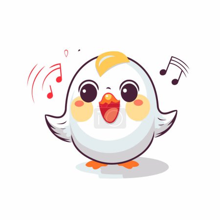 Illustration for Cute little chicken with music notes on a white background. Vector illustration. - Royalty Free Image