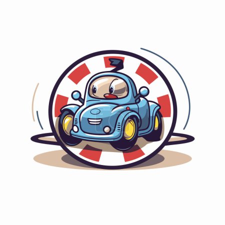 Ilustración de Ilustración de un coche retro de dibujos animados en un círculo. Ilustración vectorial. - Imagen libre de derechos