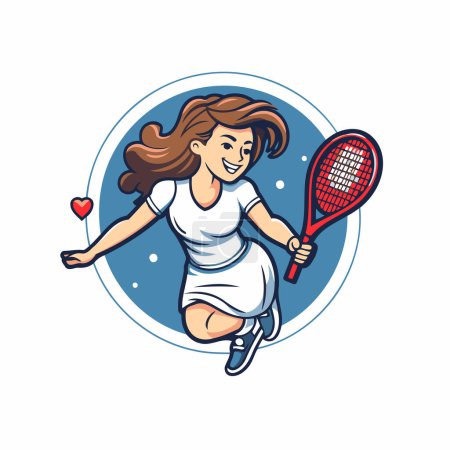 Ilustración de Jugadora de tenis mujer con raqueta y pelota. Ilustración vectorial en estilo de dibujos animados. - Imagen libre de derechos