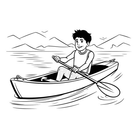 Illustration for Teenager boy rowing boat in the sea. Vector illustration. - Royalty Free Image