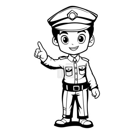 Téléchargez les illustrations : Mascotte de policier pointant du doigt Illustration de personnage de bande dessinée - en licence libre de droit