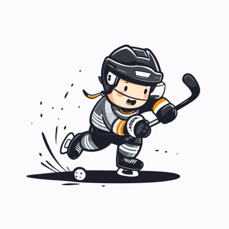 Illustration for Ice hockey player with stick and puck. Vector illustration in cartoon style. - Royalty Free Image
