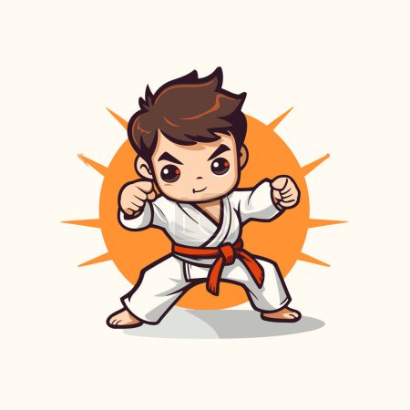 Téléchargez les illustrations : Illustration vectorielle de personnage de dessin animé garçon Taekwondo. Cartoon karaté garçon. - en licence libre de droit
