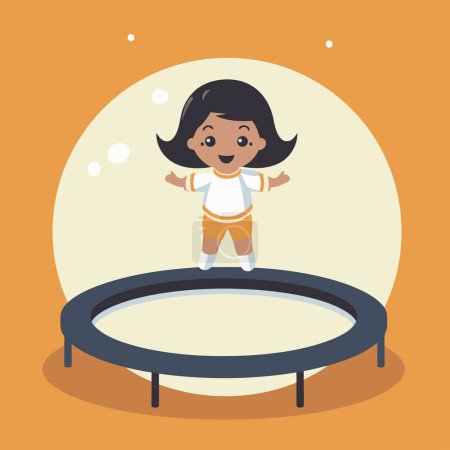 Ilustración de Linda niña saltando en un trampolín. Ilustración vectorial - Imagen libre de derechos