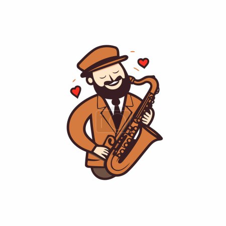 Illustration for Jazz musician playing saxophone. Vector illustration on white background. - Royalty Free Image