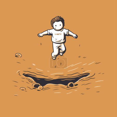 Téléchargez les illustrations : Illustration vectorielle d'un garçon sautant sur une planche à roulettes dans l'eau. - en licence libre de droit