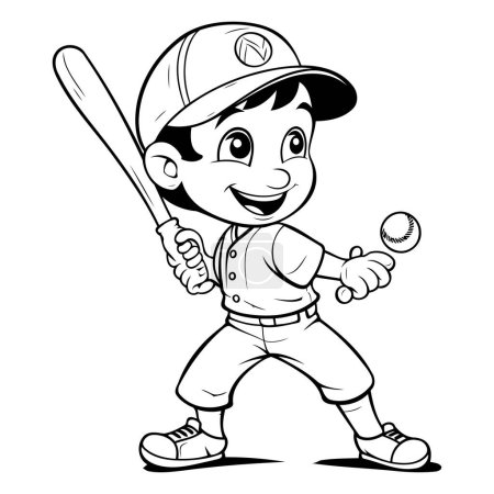 Illustration for Cartoon boy baseball player with ball and bat. Vector illustration. - Royalty Free Image