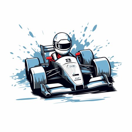 Téléchargez les illustrations : Illustration d'un pilote de kart en course sur piste. illustration vectorielle - en licence libre de droit