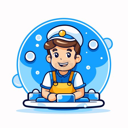 Illustration for Cute sailor boy in cap and uniform. Vector character illustration. - Royalty Free Image