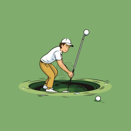 Illustration for Golfer hitting the ball in the hole. Vector illustration. - Royalty Free Image