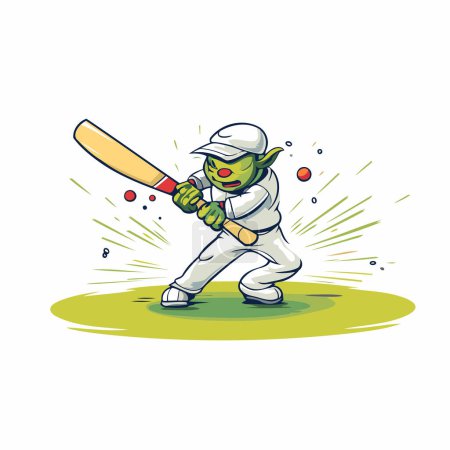 Ilustración de Jugador de críquet con bate y pelota. ilustración vector de dibujos animados. - Imagen libre de derechos