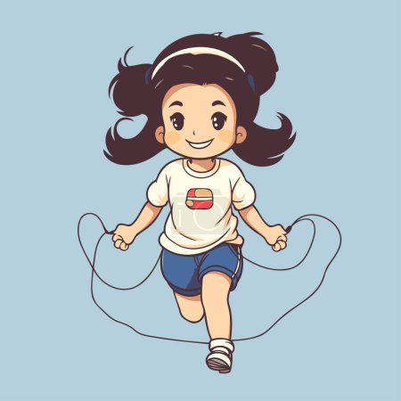 Illustration for Cute little girl jumping rope. Vector illustration in cartoon style. - Royalty Free Image