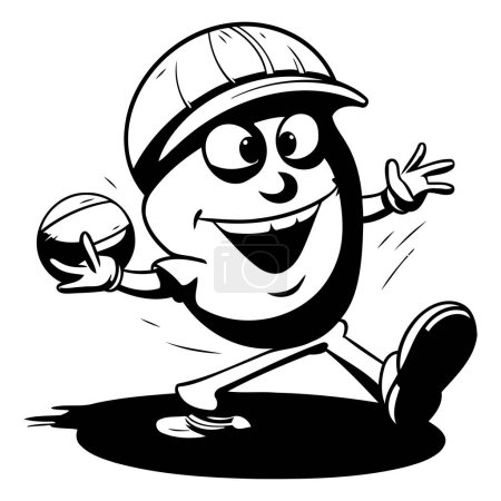 Téléchargez les illustrations : Joueur de baseball - Illustration de mascotte de dessin animé noir et blanc - en licence libre de droit
