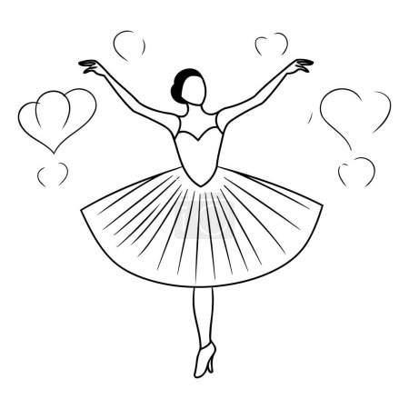 Bailarina en un tutú con corazones. Ilustración vectorial.