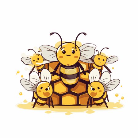 Téléchargez les illustrations : Famille des abeilles. Mignon personnage de dessin animé. Illustration vectorielle. - en licence libre de droit
