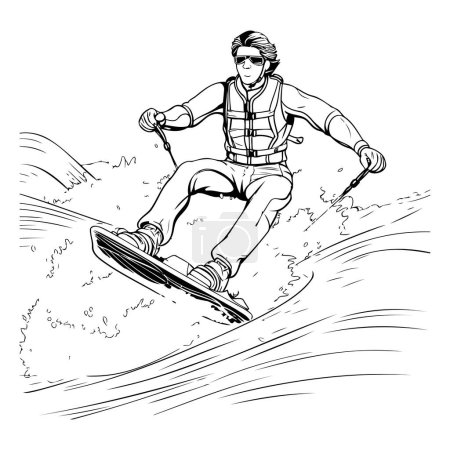 Téléchargez les illustrations : Snowboarder en action. esquisse pour votre design. illustration vectorielle - en licence libre de droit