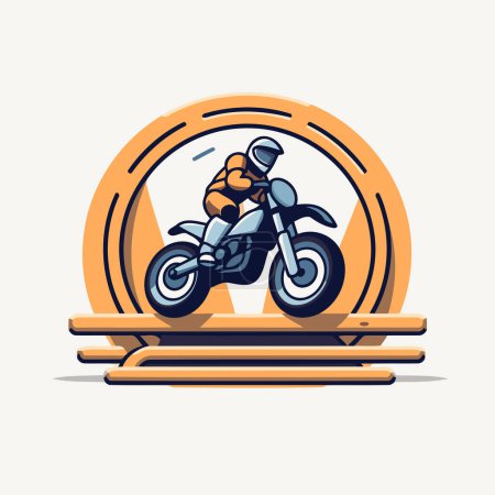 Illustration for Biker in helmet riding motorcycle. Vector illustration of motorbike. - Royalty Free Image