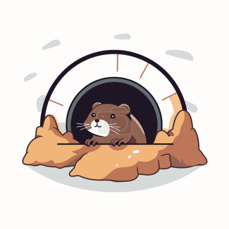 Téléchargez les illustrations : Mignon castor dans un tunnel. Illustration vectorielle d'un castor. - en licence libre de droit