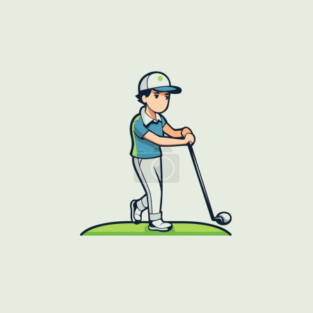 Golfista jugando golf. Ilustración vectorial en estilo de diseño plano.